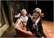 June Bingham (book) and Carmel Owen (music/lyrics) on the stage of the York Theatre's production of Asylum: The Strange Case of Mary Lincoln